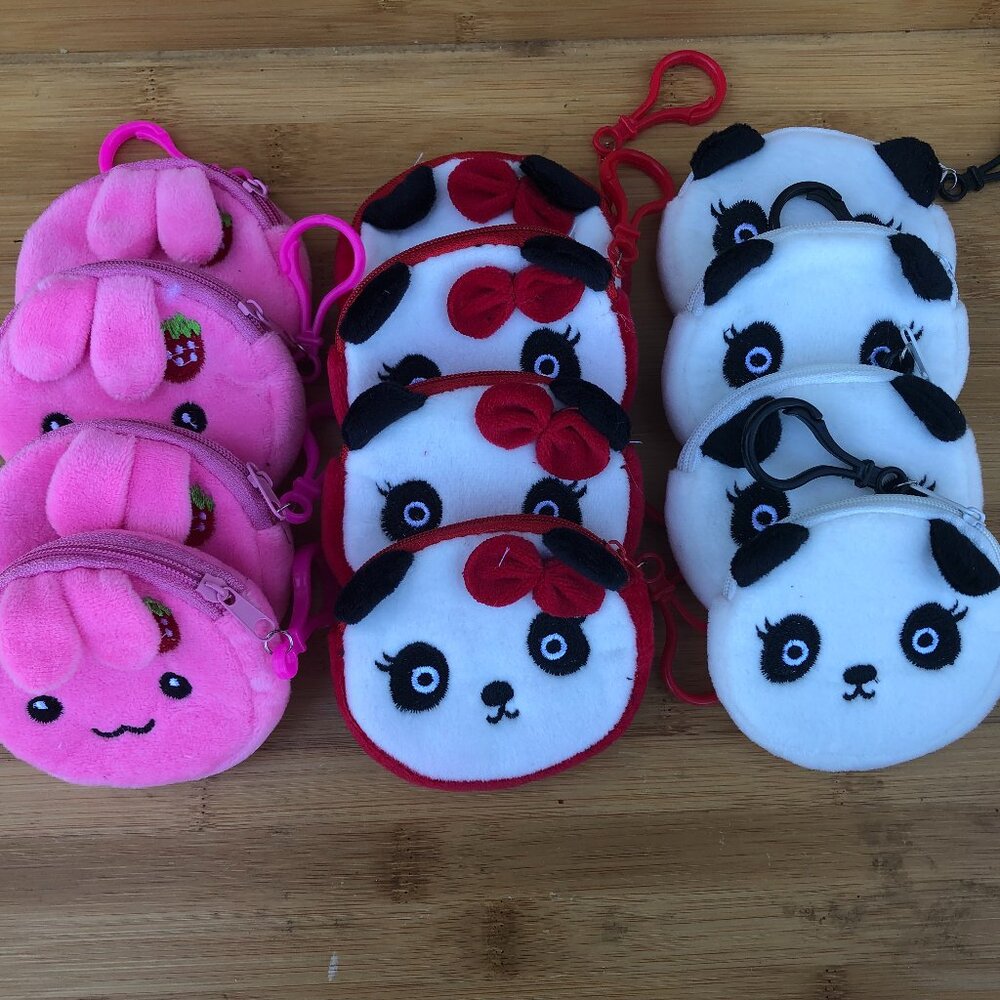 Clearance - 12 Assorted Coin Purses (4 White Panda, 4 Red Panda, 4 Pink Bunny)